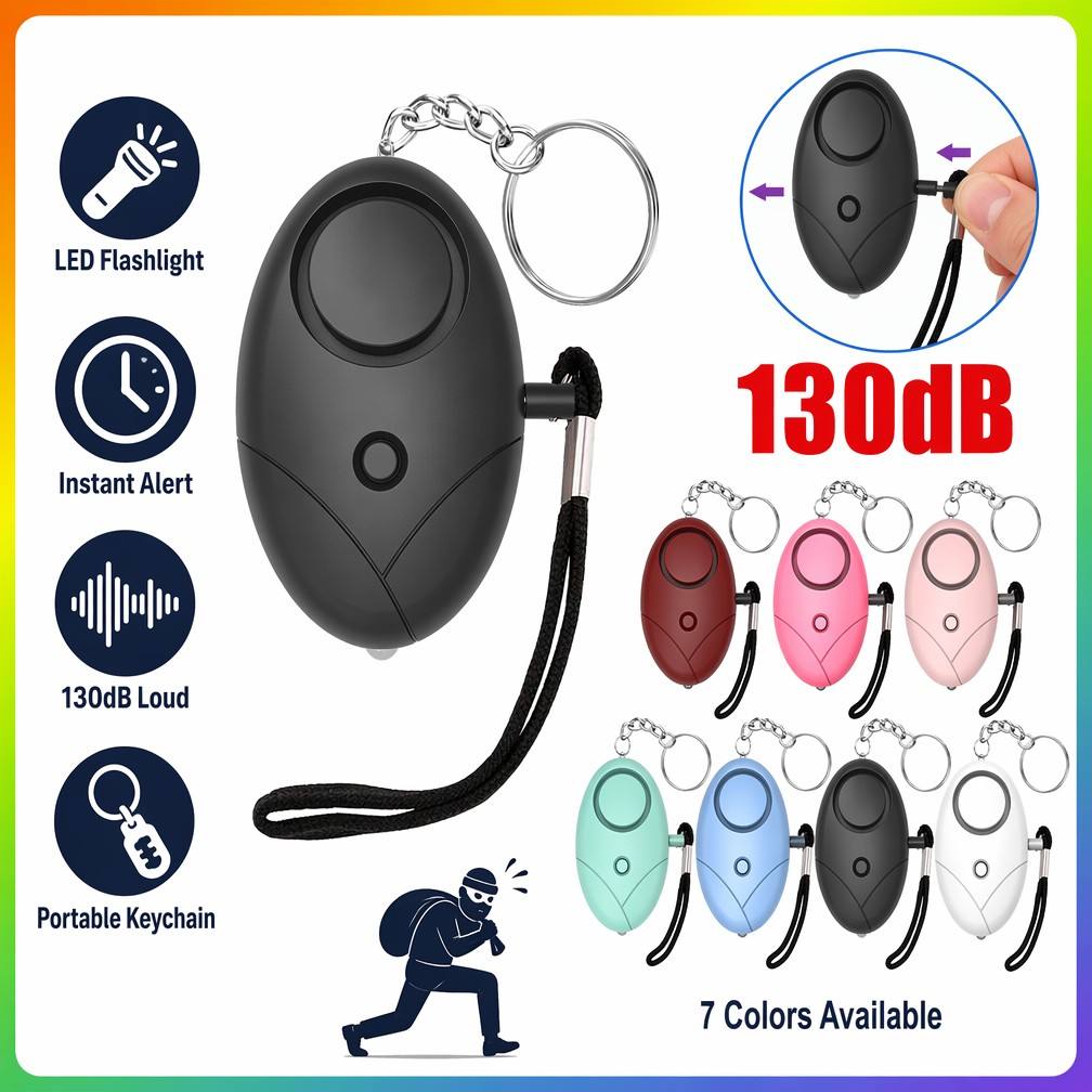 Personal Alarm Keychain - 130 dB persönlicher Sicherheitsalarm, Schlüsselanhänger, Anti-Wolf-Selbstverteidigung,
